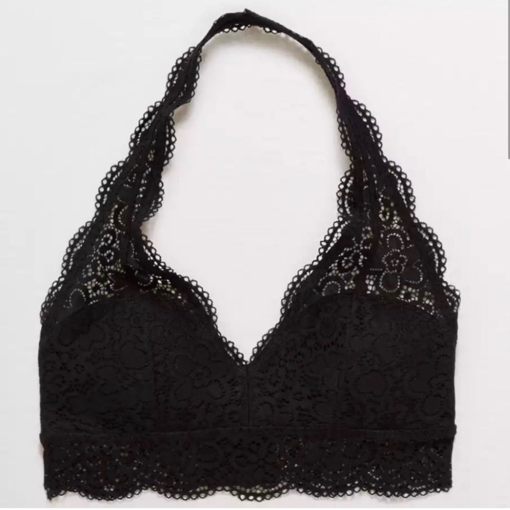 Aerie black lace floral halter neck bralette, size S, never worn
